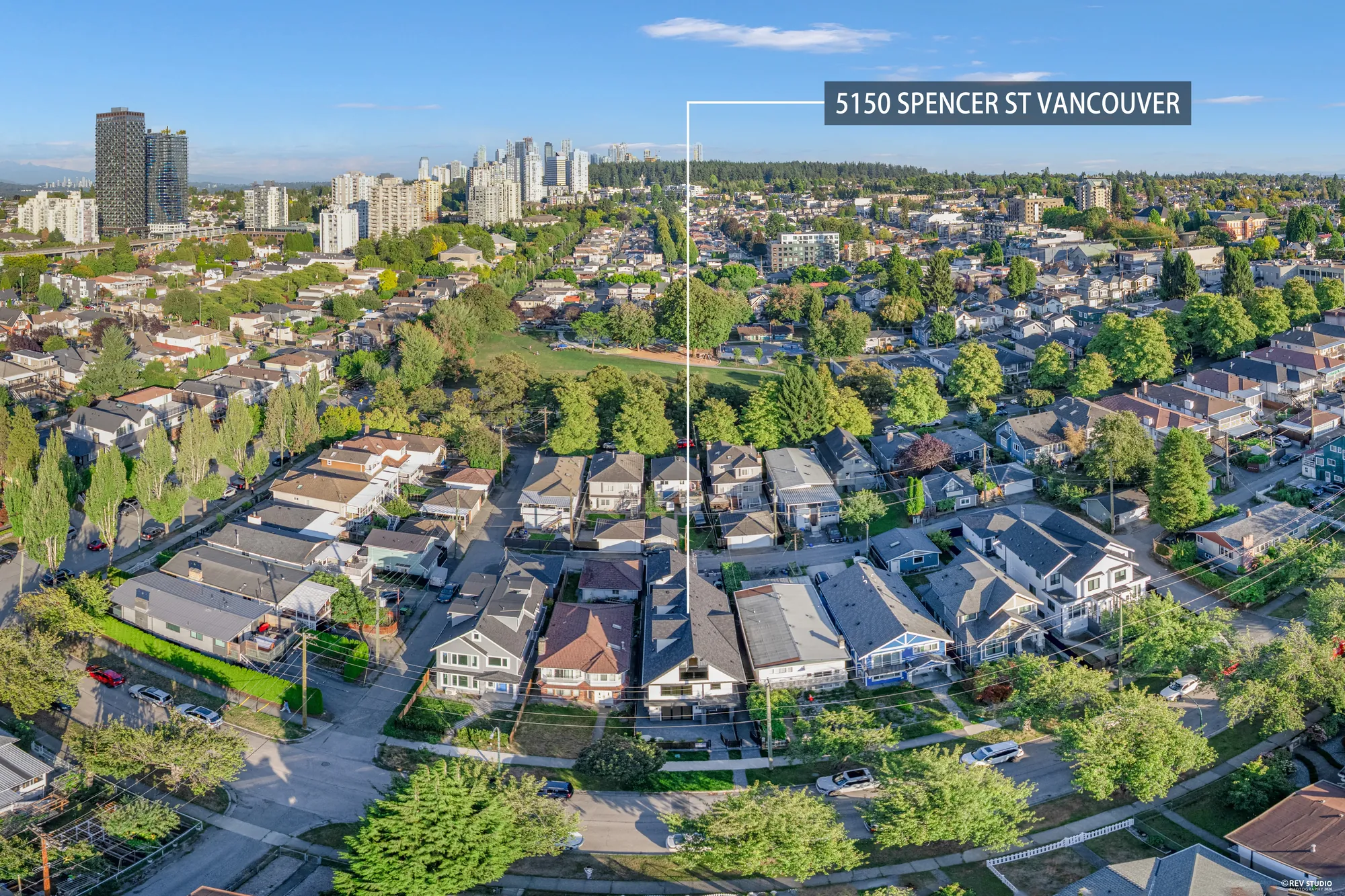 Wide aerial panorama over Collingwood with the property marked