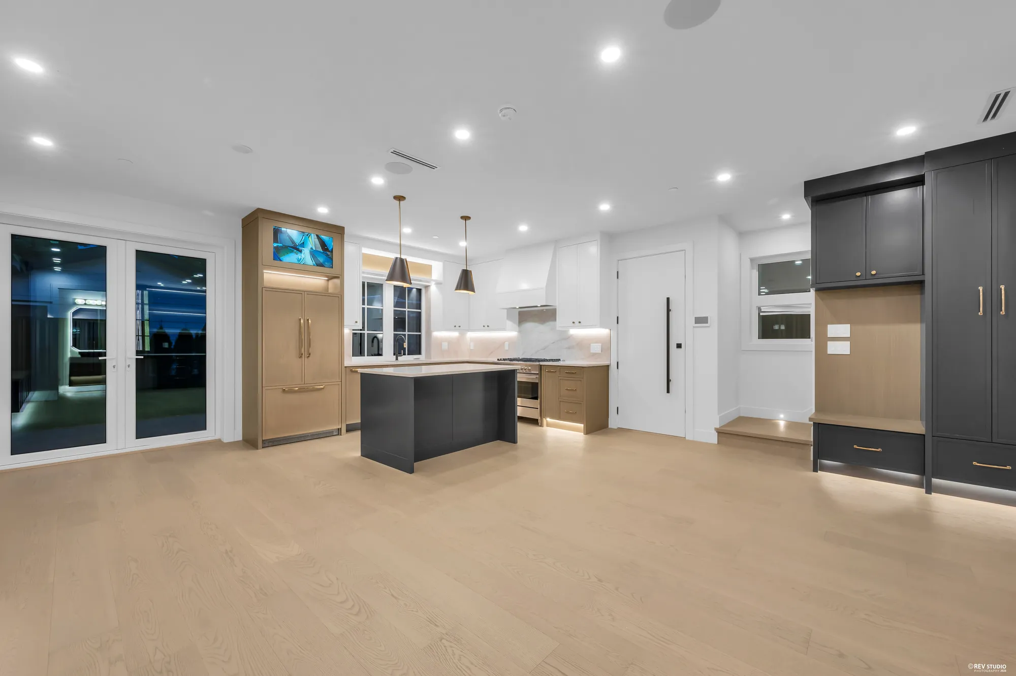 The same floor from the kitchen end, showing its full length